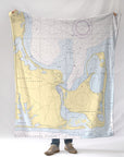 Edgartown, MA - Chappaquiddick Vintage Nautical Chart Blanket