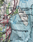 Lake Champlain scenic map scarf close up on lightweight fabric