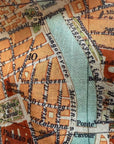 Close-up of an old map with streets and landmarks labeled