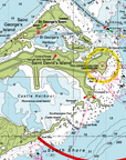 Nautical map of Saint George's Island and surrounding areas with various labels and markers.