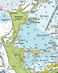 Nautical map of Somerset Island and surrounding waters with various labels and coordinates.