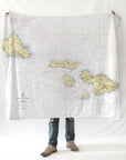 Hawaiian Islands - Oahu to Maui, HI Nautical Chart Blanket - Maritime Tribes USABlanket