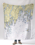 Muscongus Bay, Monhegan Island ME Nautical Chart Blanket - Maritime Tribes USABlanket