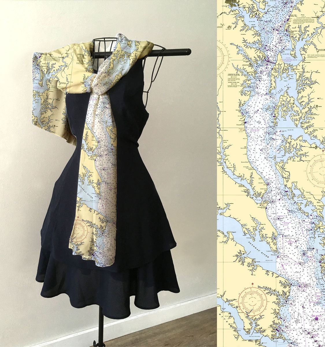 Chesapeake Bay Nautical Chart Scarf