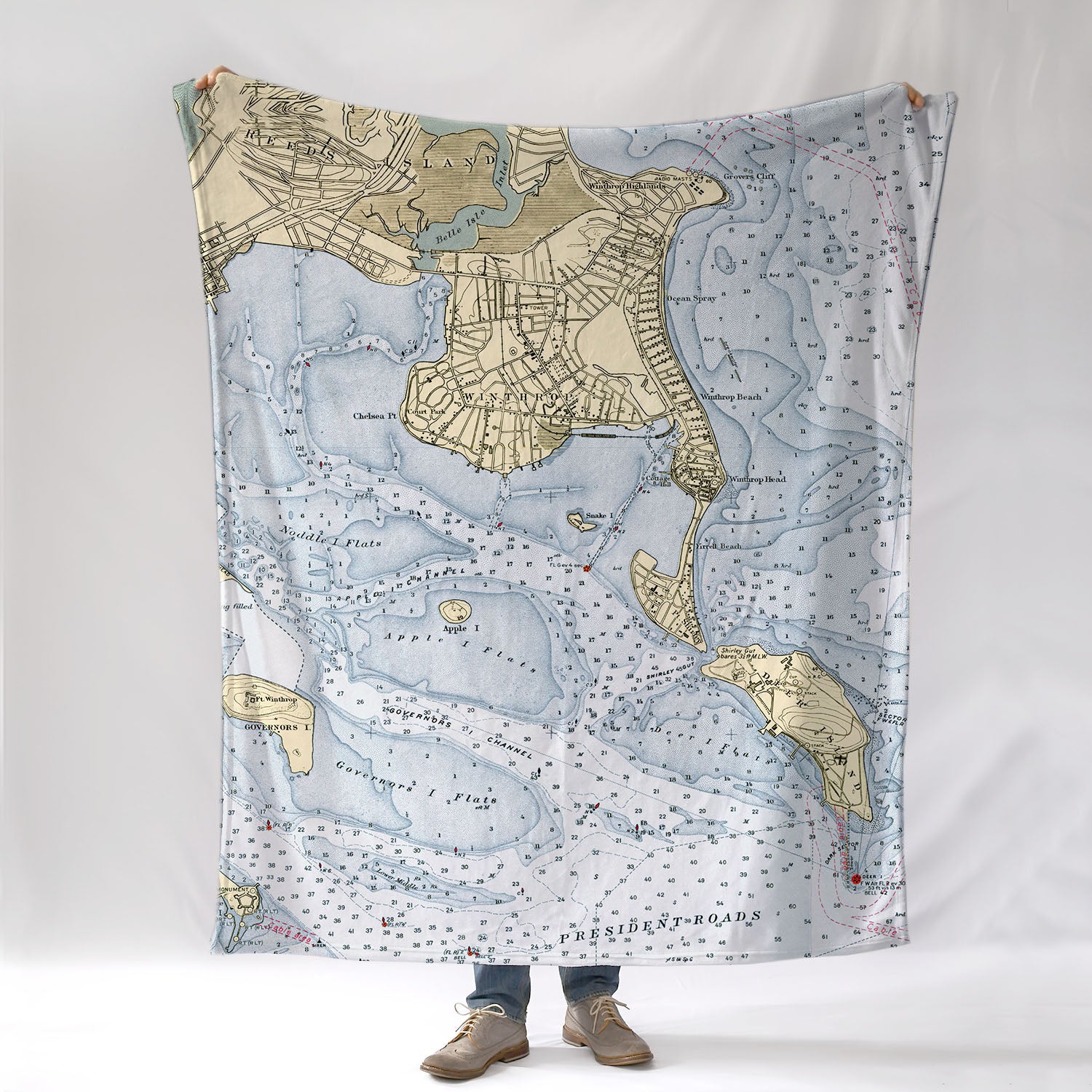 Winthrop, MA Vintage Nautical Chart Blanket