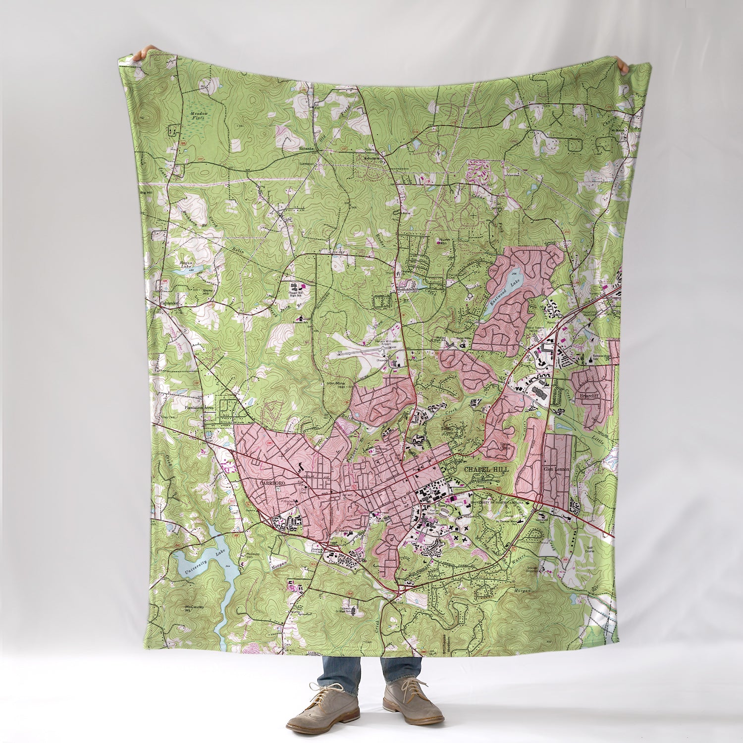 Chapel Hill, NC Modern Topo Map Blanket