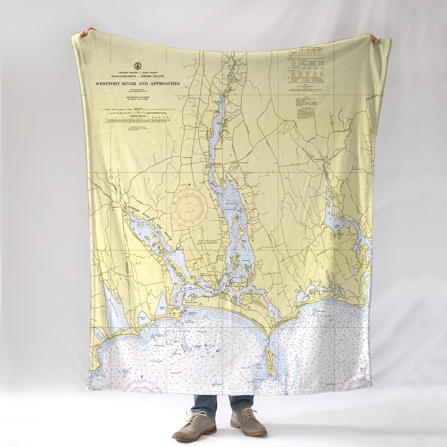 Westport MA Nautical Chart Blanket