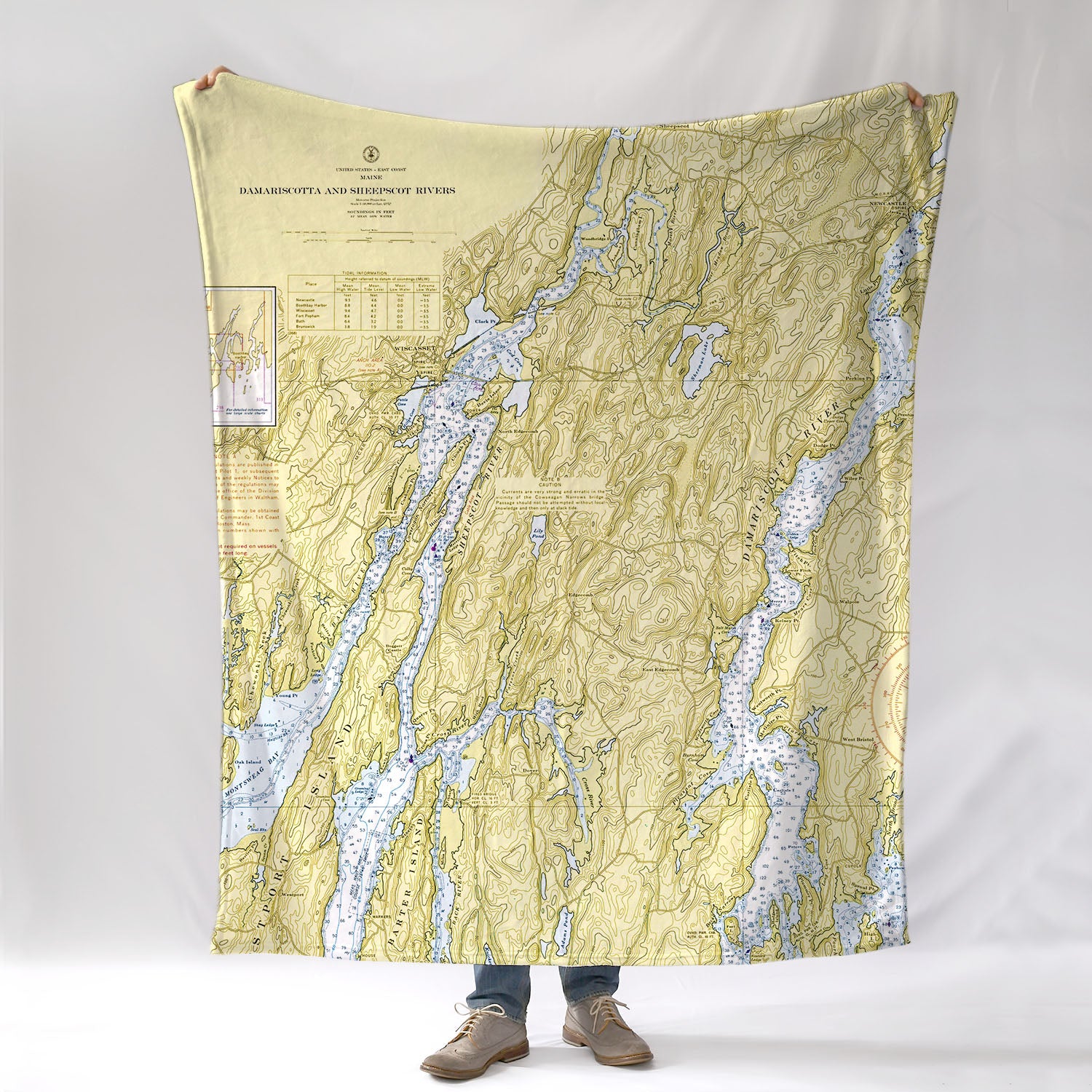 Wiscasset ME Vintage Nautical Chart Blanket