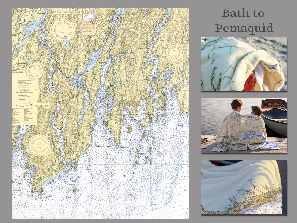 Bath to Pemaquid, ME Vintage Nautical Chart Blanket