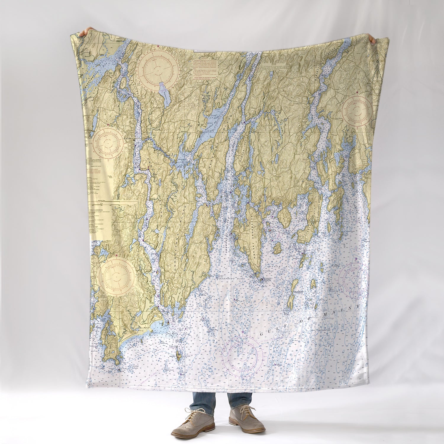 Bath to Pemaquid, ME Vintage Nautical Chart Blanket