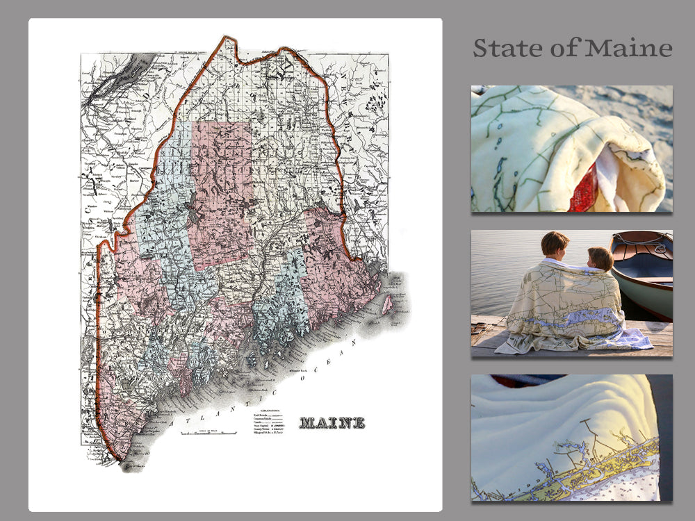 State of Maine,Vintage Map Blanket