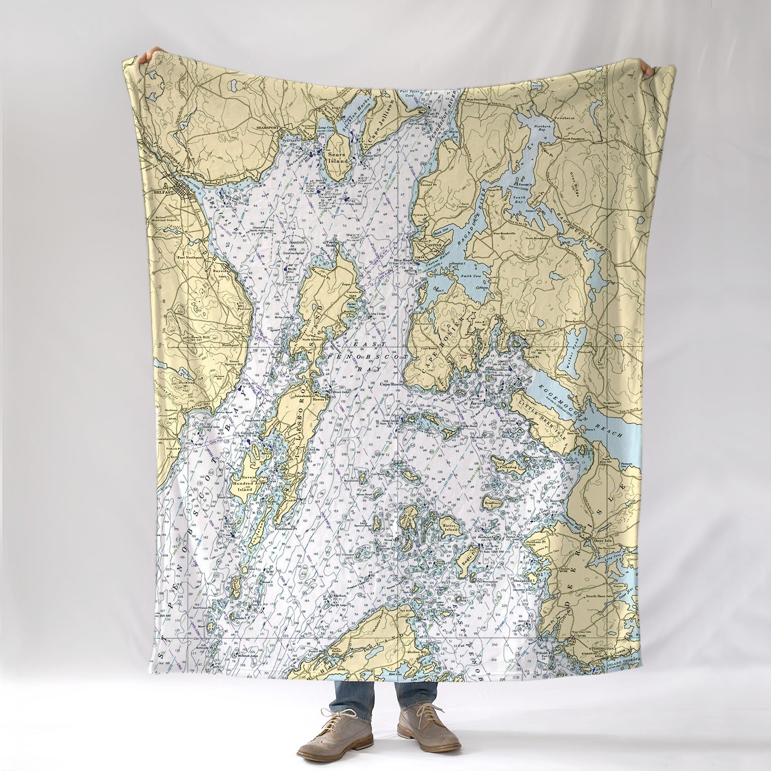 Castine ME Nautical Chart Blanket