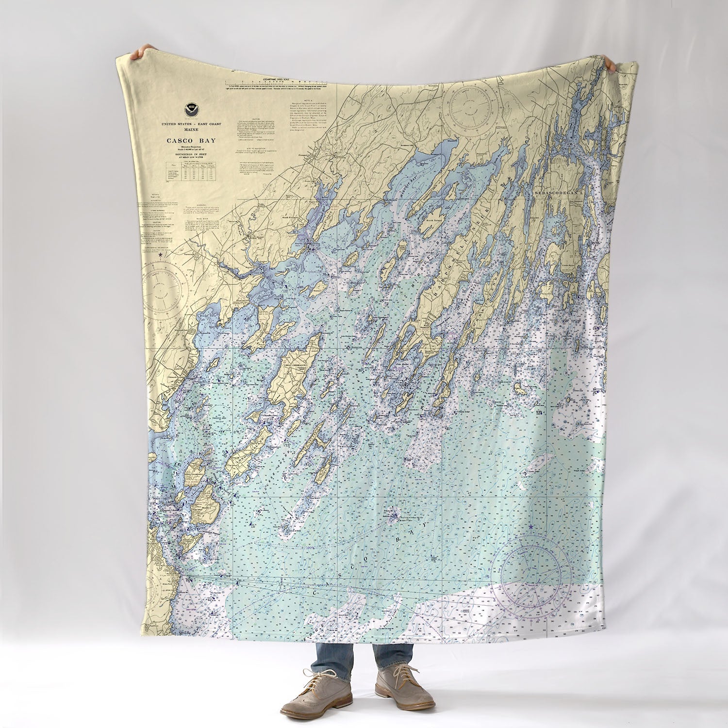 Casco Bay to Harpswell, ME.Nautical Chart Blanket