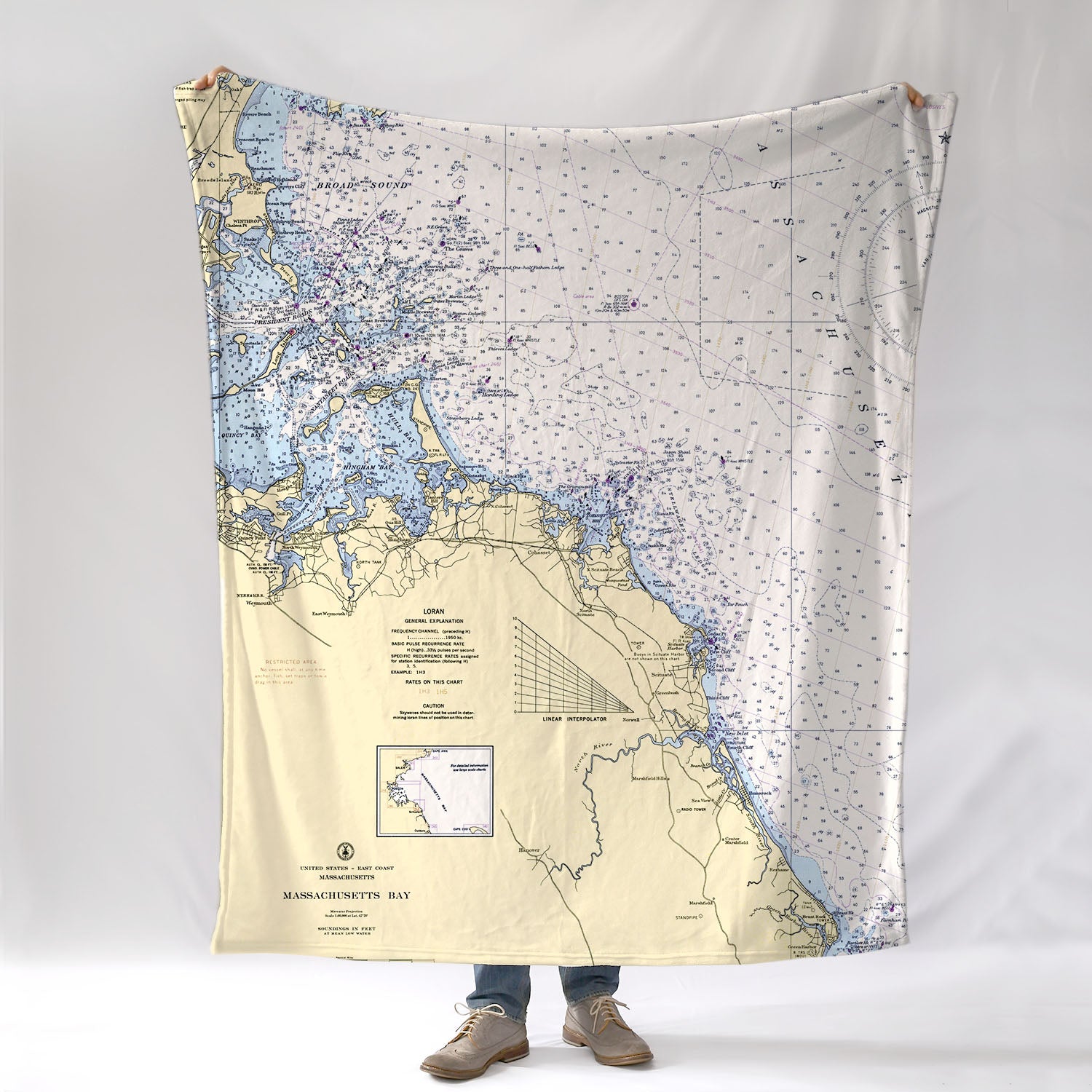 Norwell, MA Vintage Nautical Chart Blanket