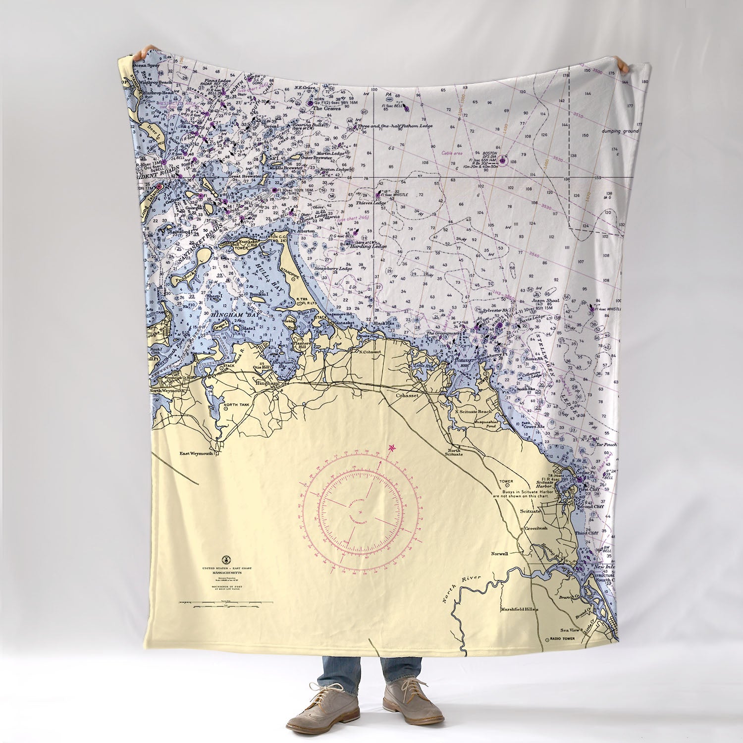 Cohasset, MA Nautical Chart Blanket