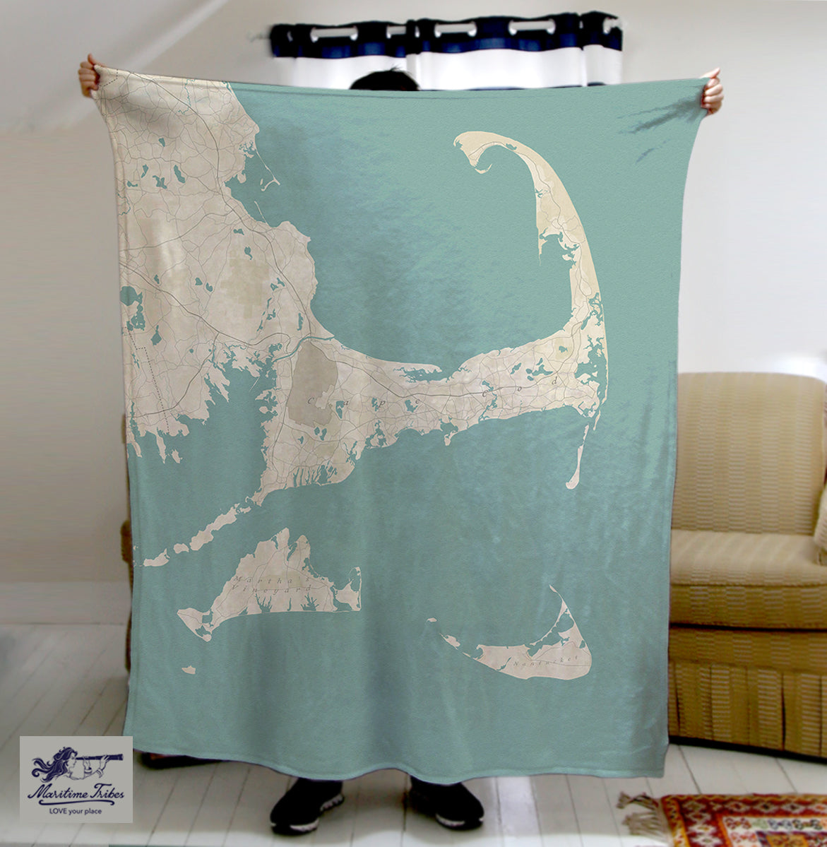 Cape Cod and the Islands MA Seaglass Map Blanket