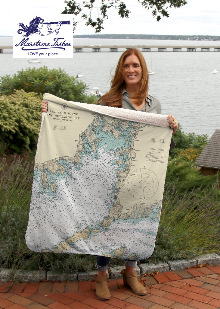 Woods Hole - Falmouth Vintage Nautical Chart Baby Blanket