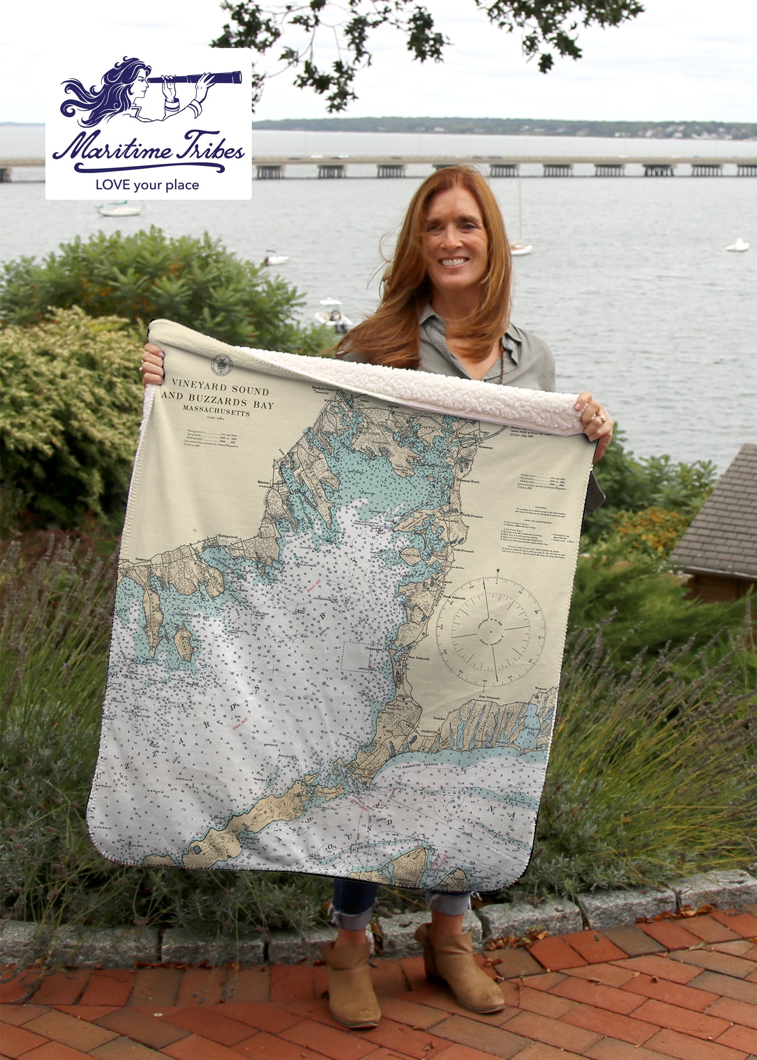 Woods Hole - Falmouth Vintage Nautical Chart Baby Blanket