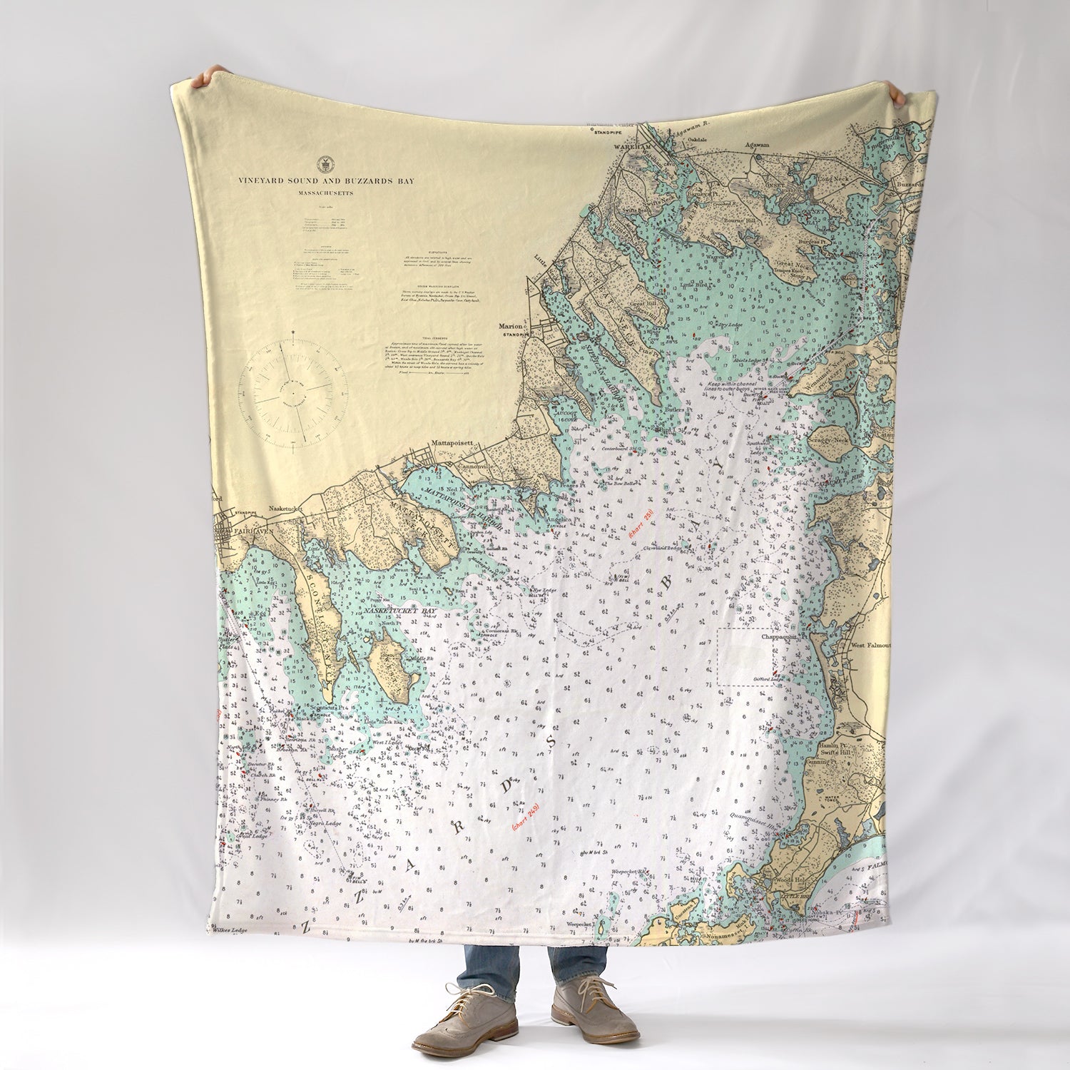 Mattapoisett, MA Buzzards Bay Vintage Nautical Chart Blanket