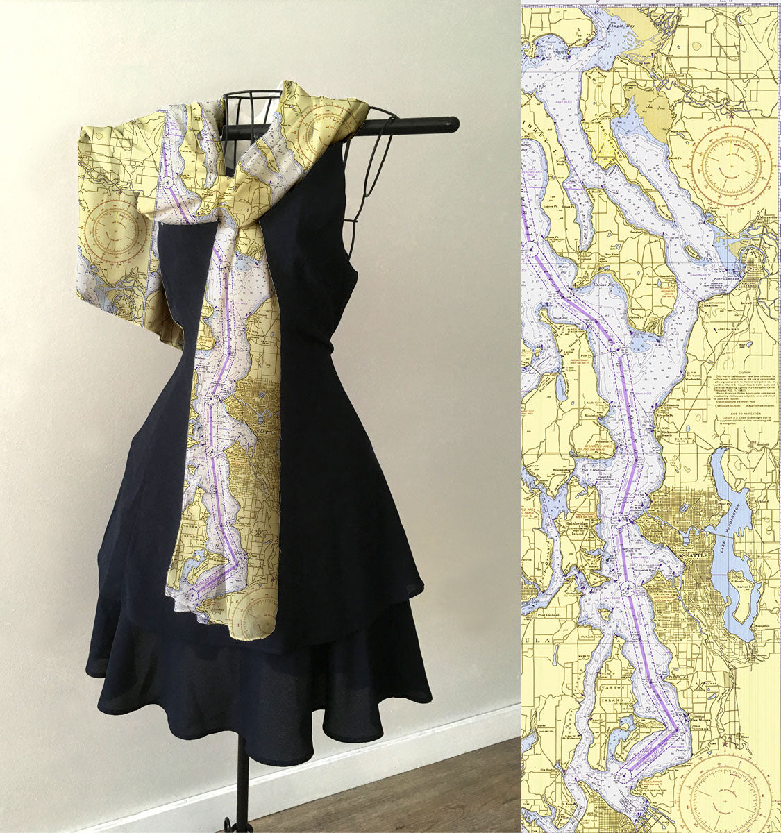 Seattle, WA Puget Sound, Nautical Chart Scarf