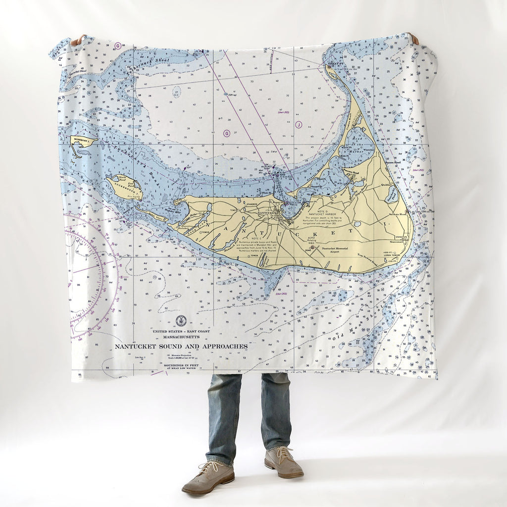 Nantucket, MA Nautical Chart Blanket