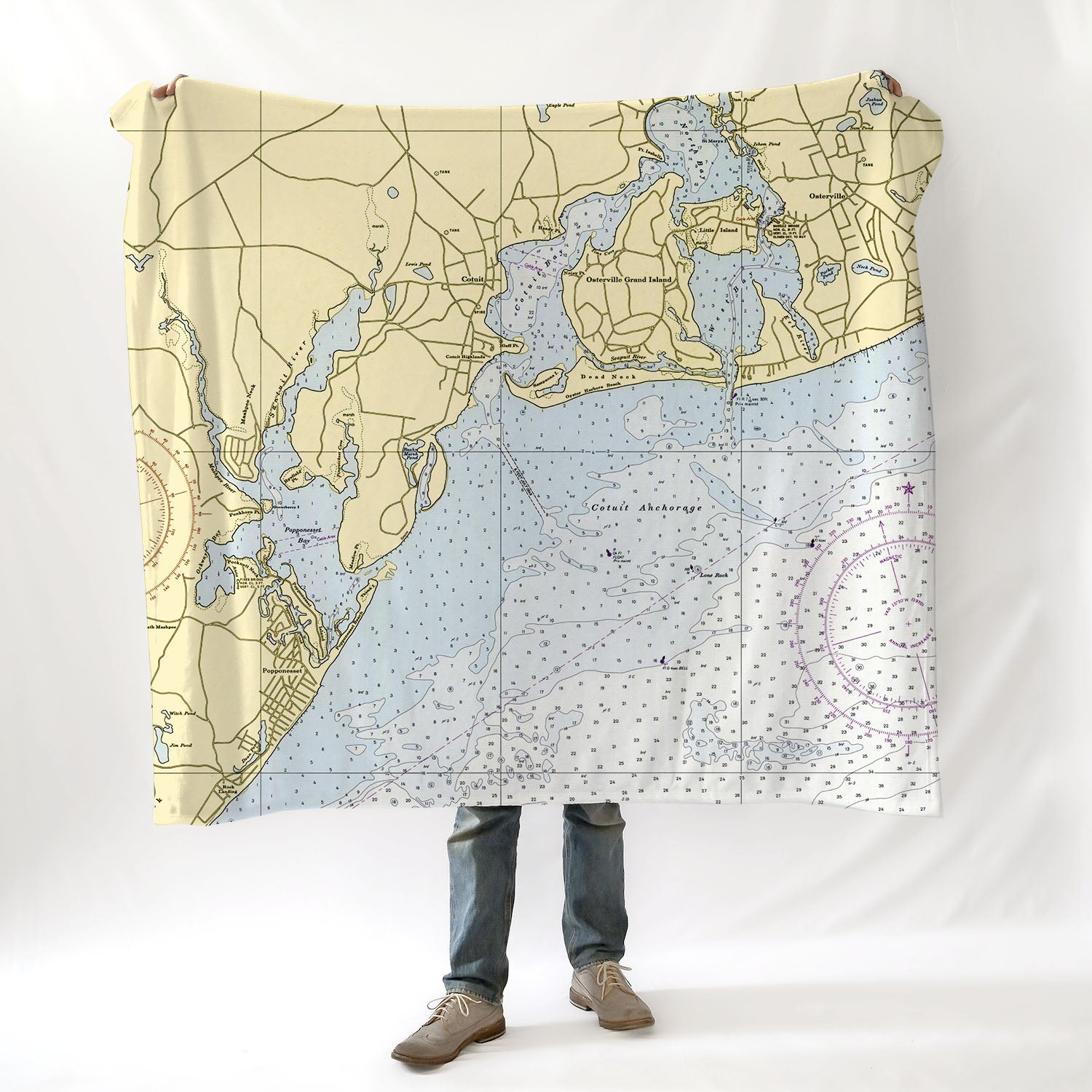 Cotuit - Santuit, MA Vintage Nautical Chart Blanket