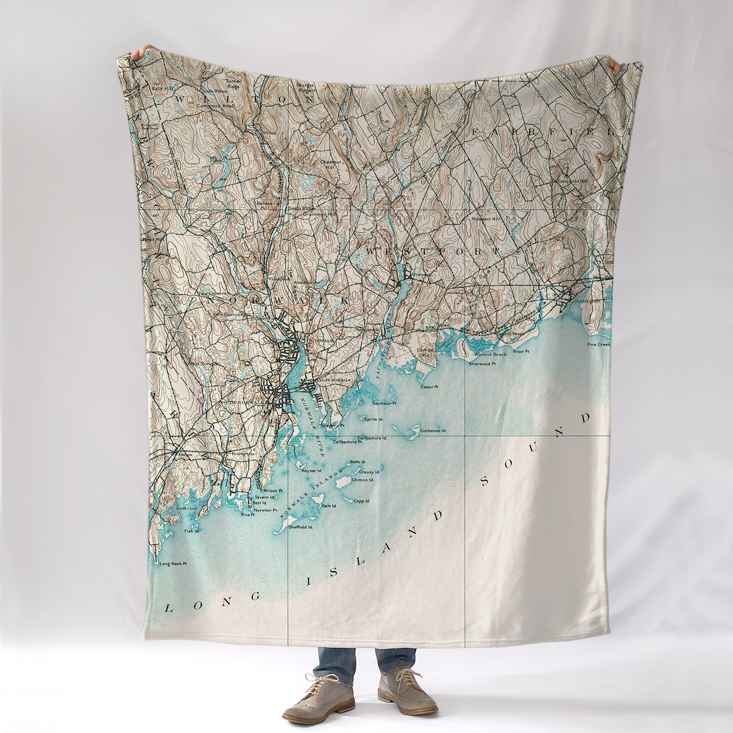 Westport CT Vintage Topo Map Blanket