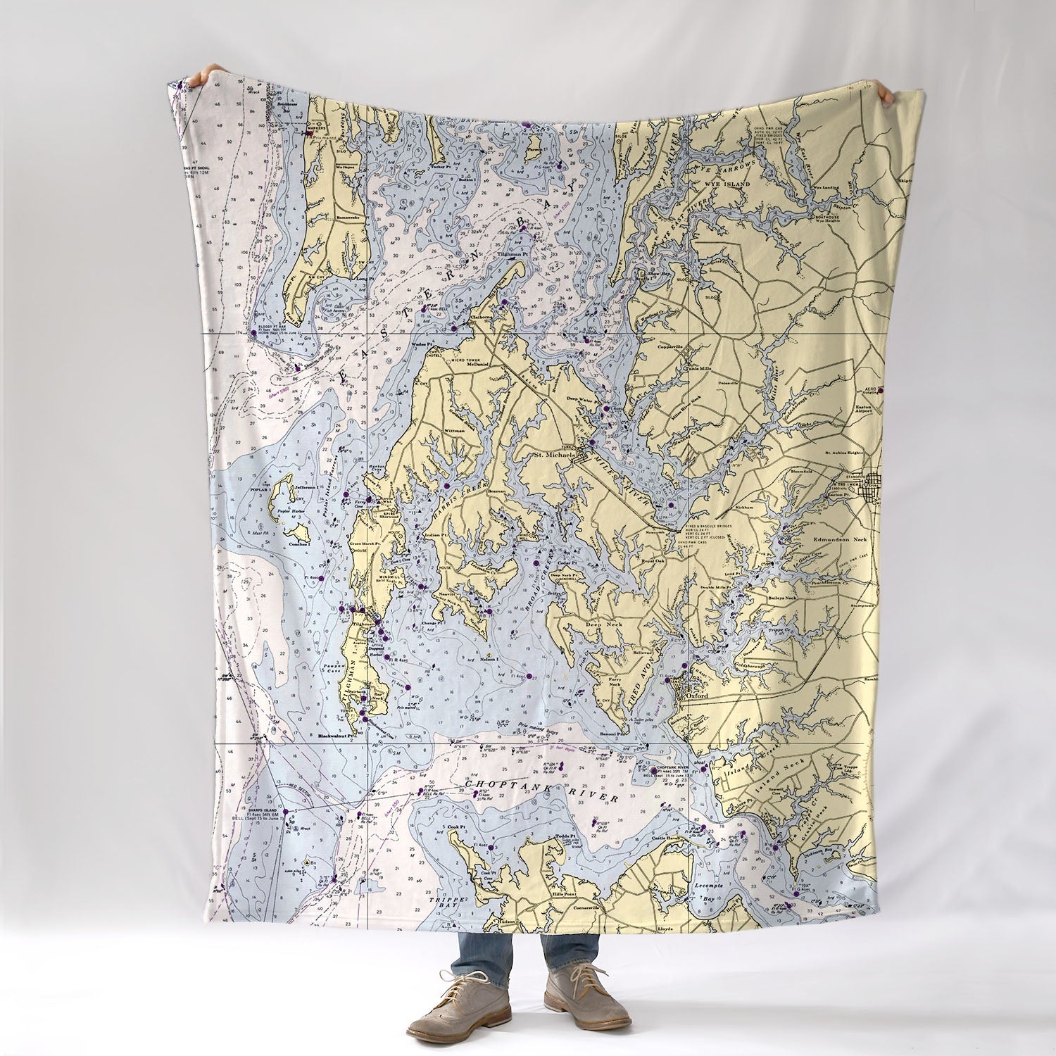 St Michaels MD,Vintage Nautical Chart Blanket