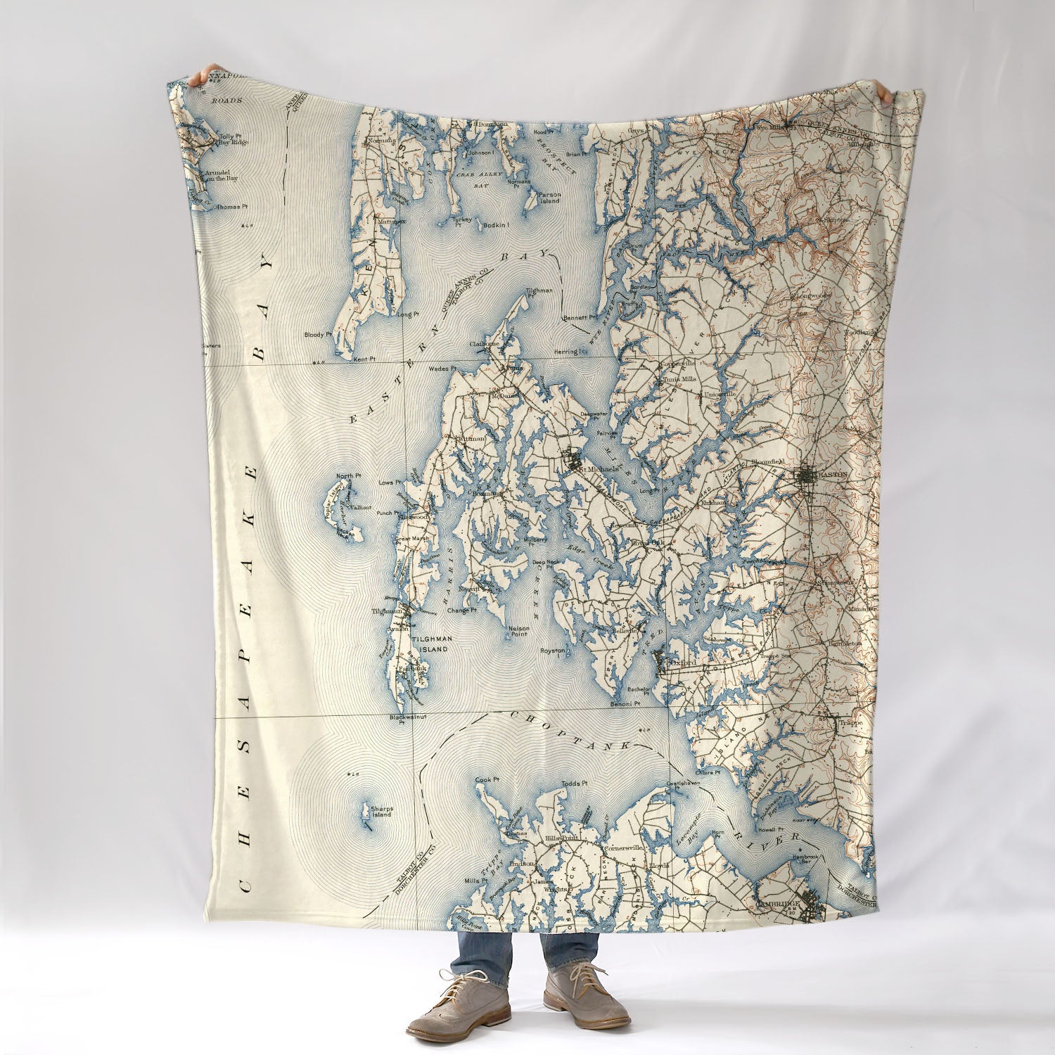 Easton, St. Michaels, MD Chesapeake Bay Vintage Topo Map Blanket