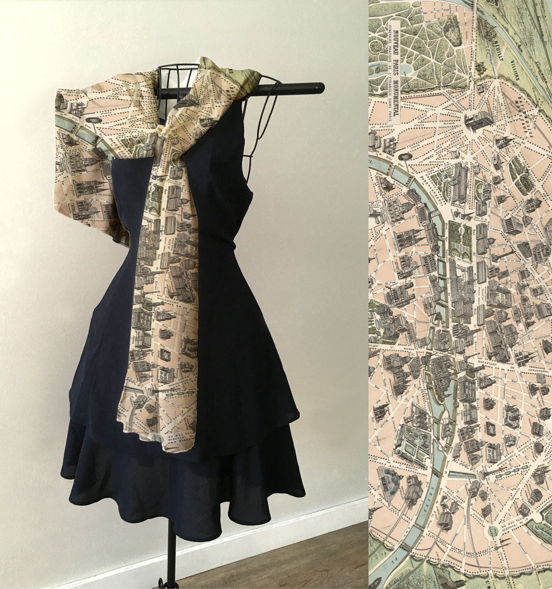 Paris Vintage Birdseye Map Scarf