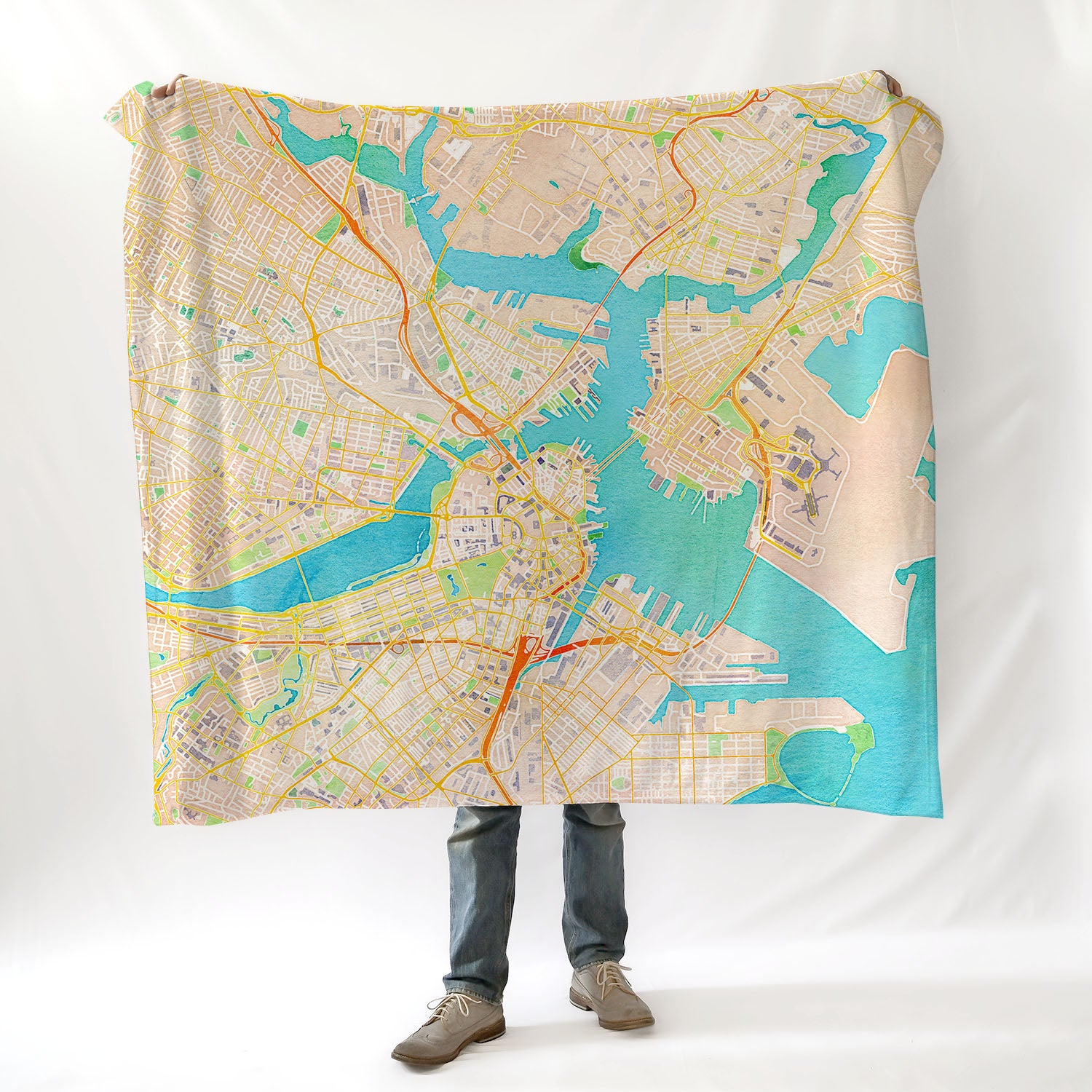 Boston MA, Watercolor Map Blanket