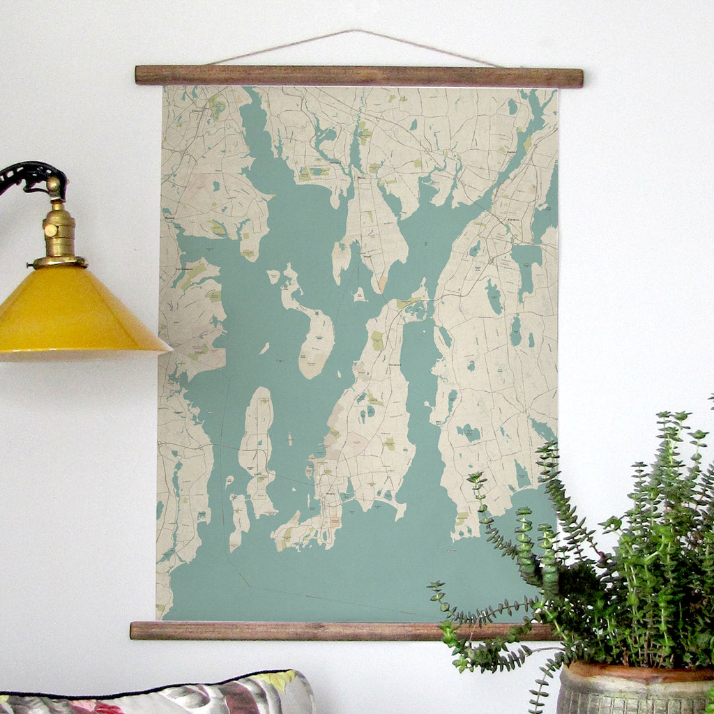 Newport RI, Sea Glass Map Scroll