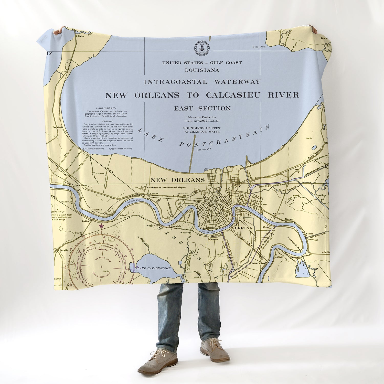 Lake Pontchartrain, New Orleans LA Nautical Chart Blanket