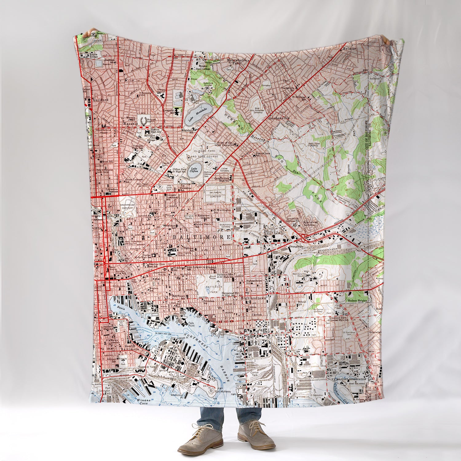 Baltimore MD Vintage Topo Map Blanket