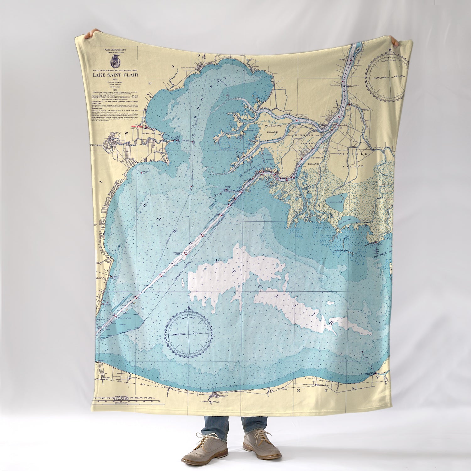 Lake St. Clair, MI. Nautical Chart Blanket