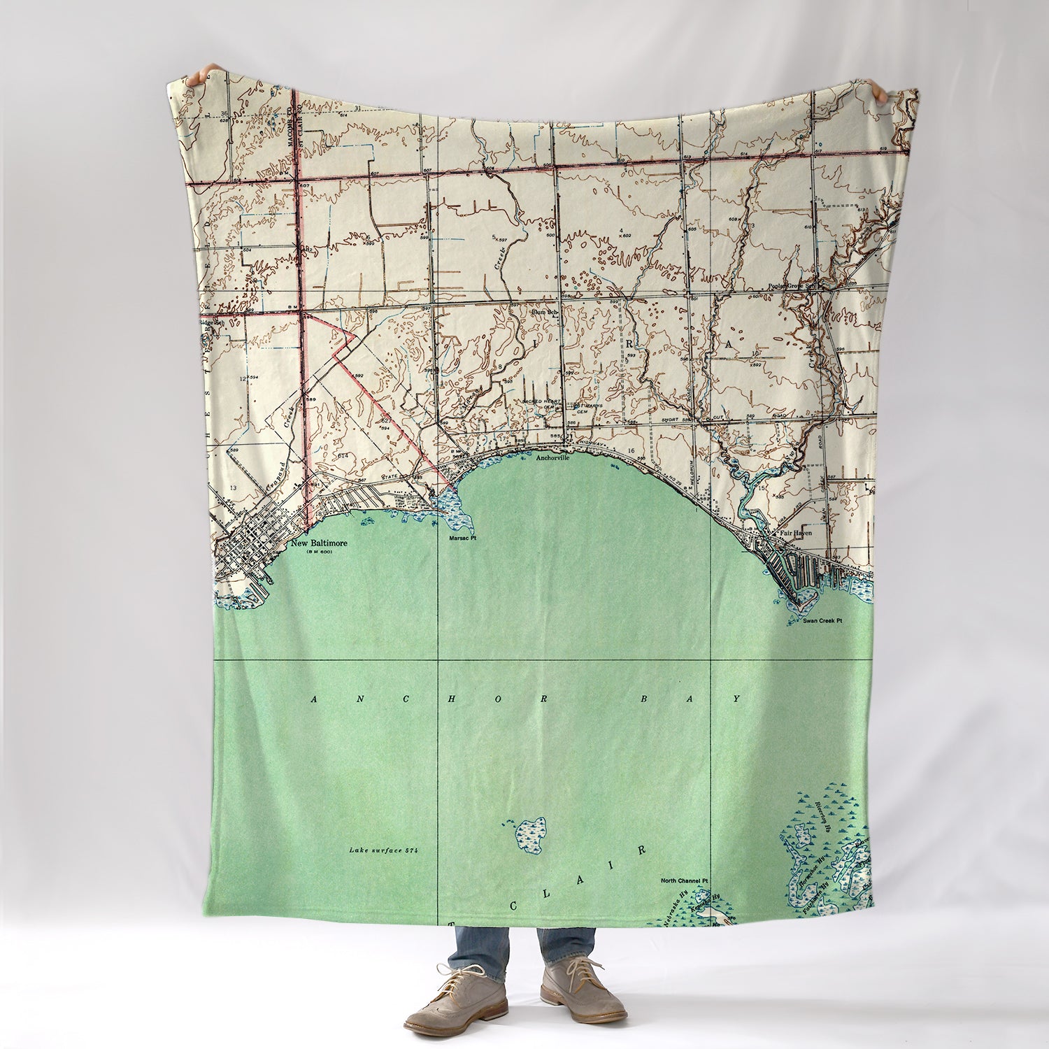 Anchor Bay(Lake St. Clair), MI Topo Map Blanket