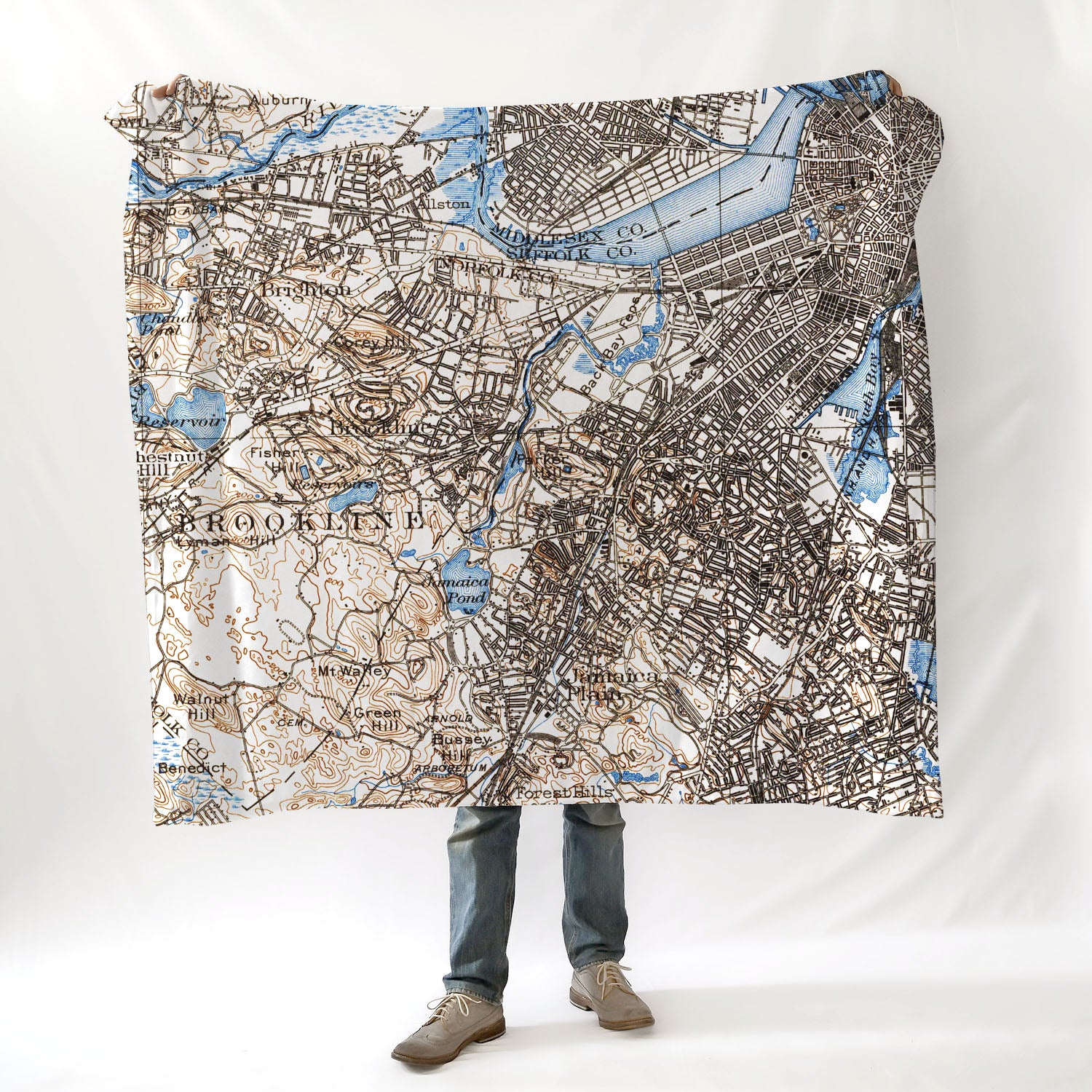 Boston, MA South End Vintage Blues Antique Map Blanket