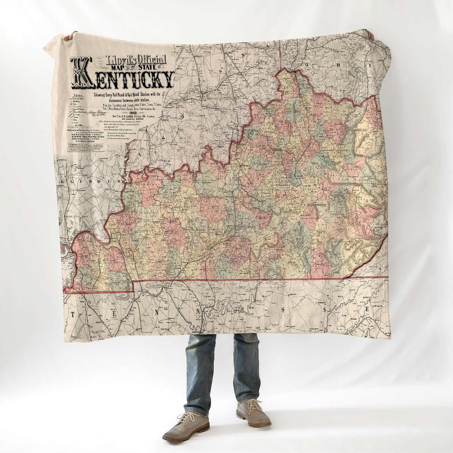 Kentucky Vintage Map Blanket