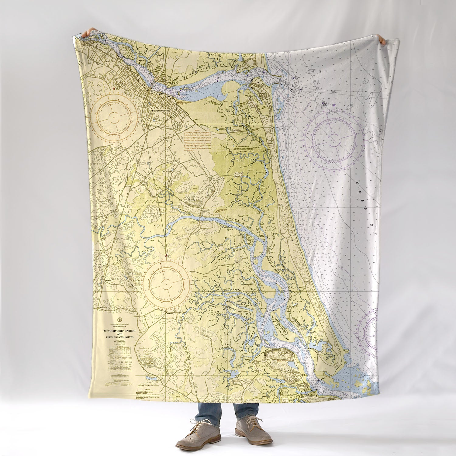 Plum Island, Newburyport, MA - Vintage Nautical Chart Blanket