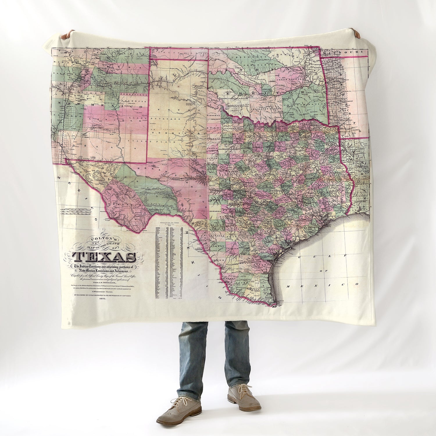 Texas State Vintage Map Blanket