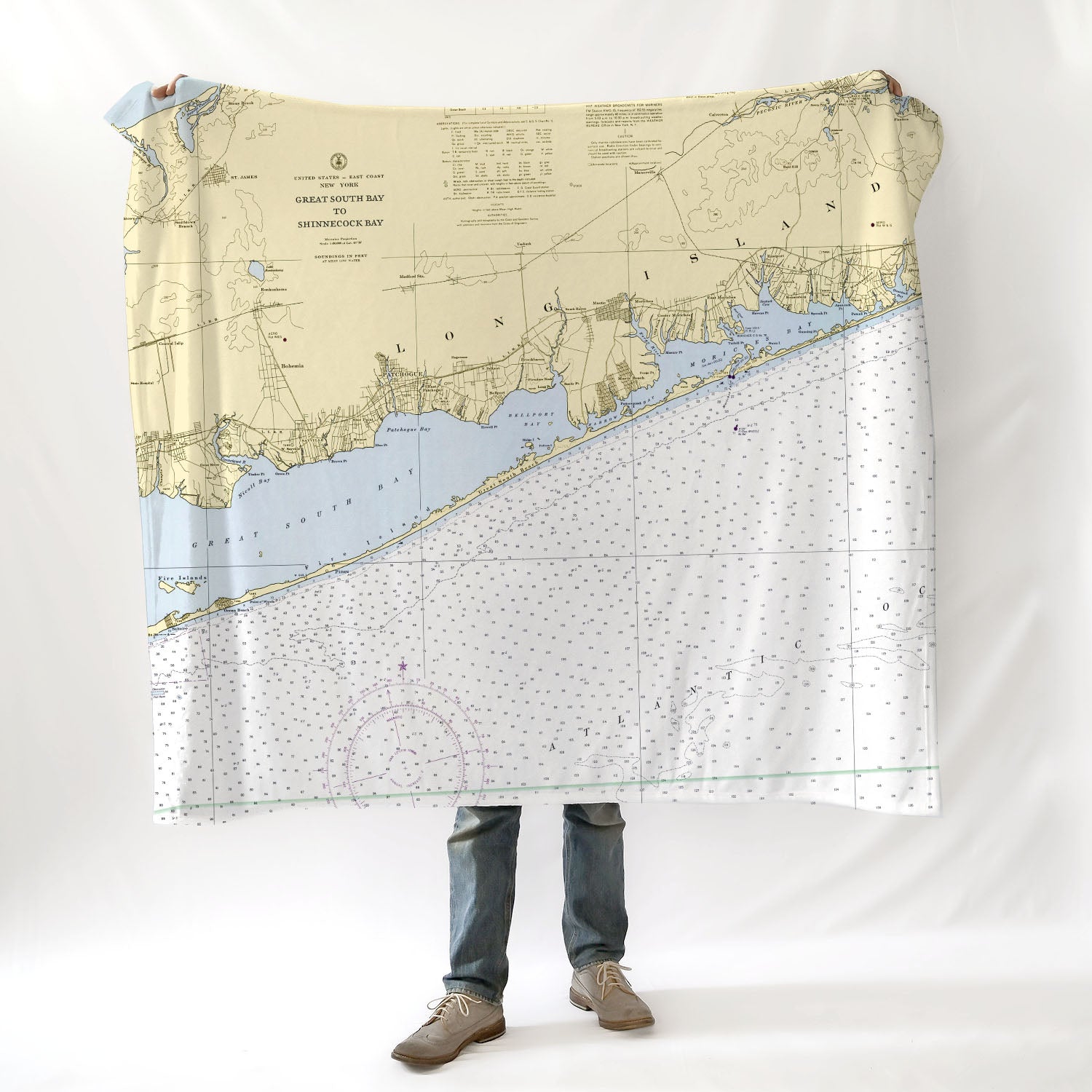 Bellport - Fire Islands, Long Island, NY - Nautical Chart Blanket