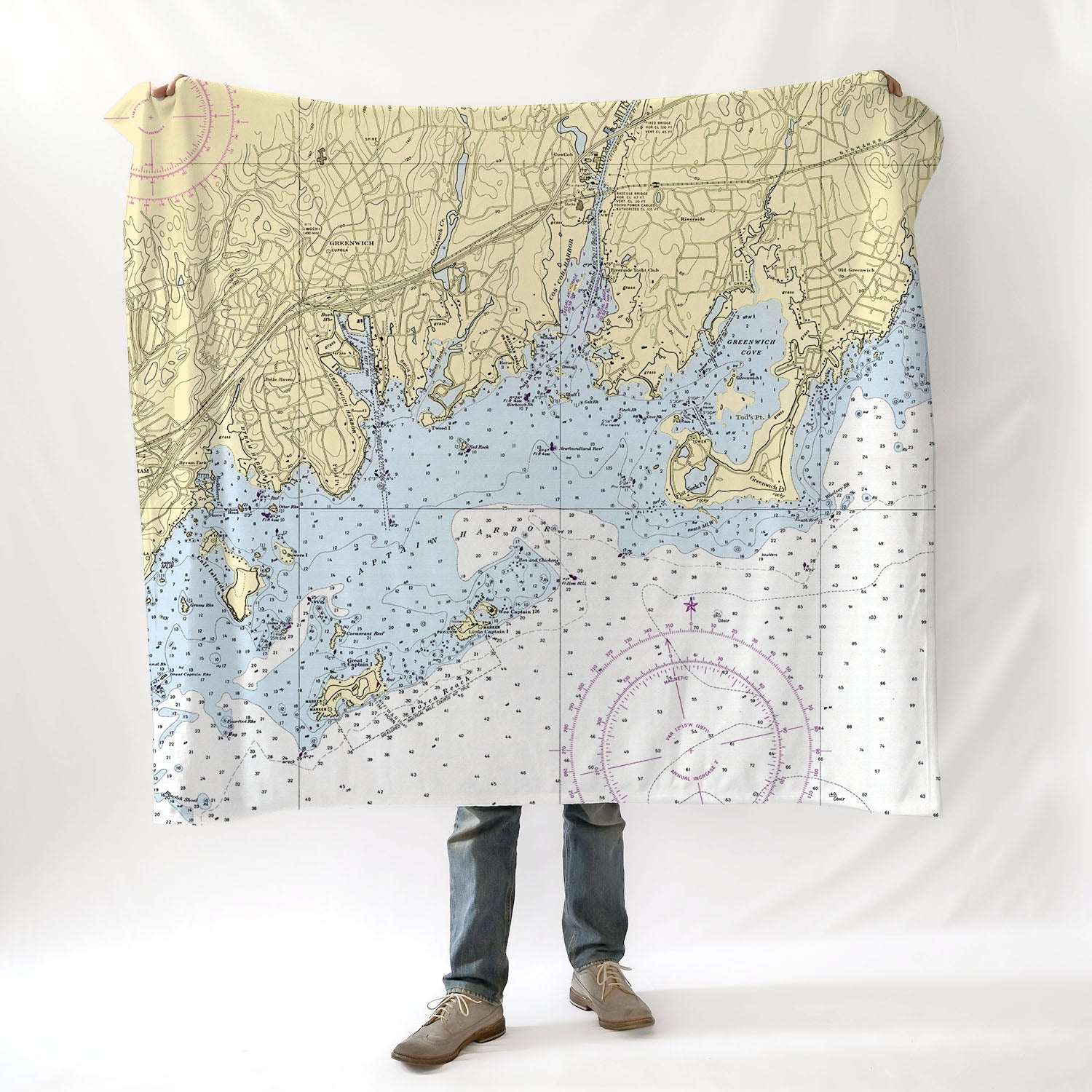 Greenwich, CT Nautical Chart Blanket