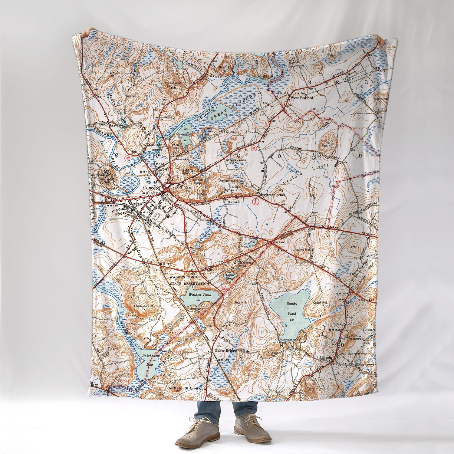 Walden Pond, Concord, Boston Area Vintage Map Blanket