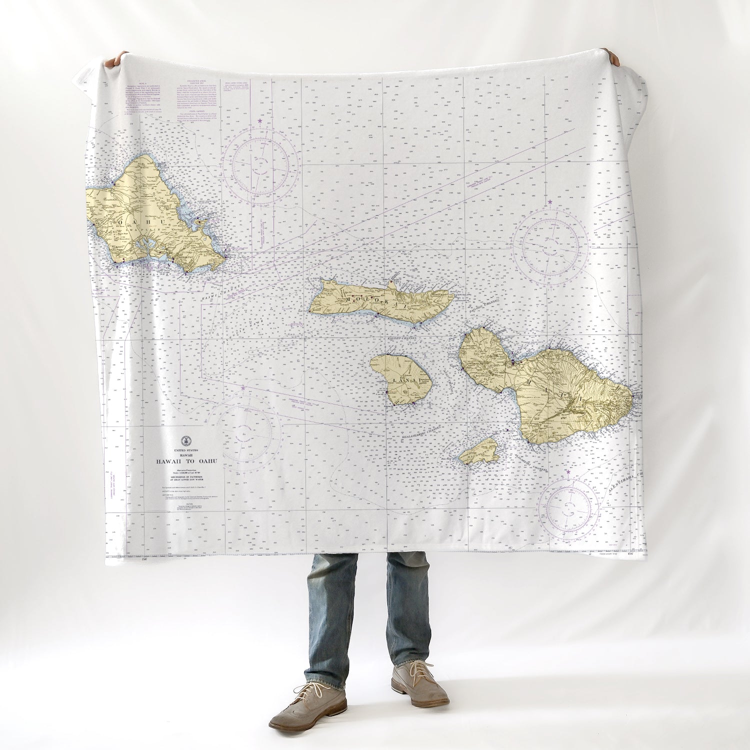 Hawaiian Islands - Oahu to Maui, HI Nautical Chart Blanket