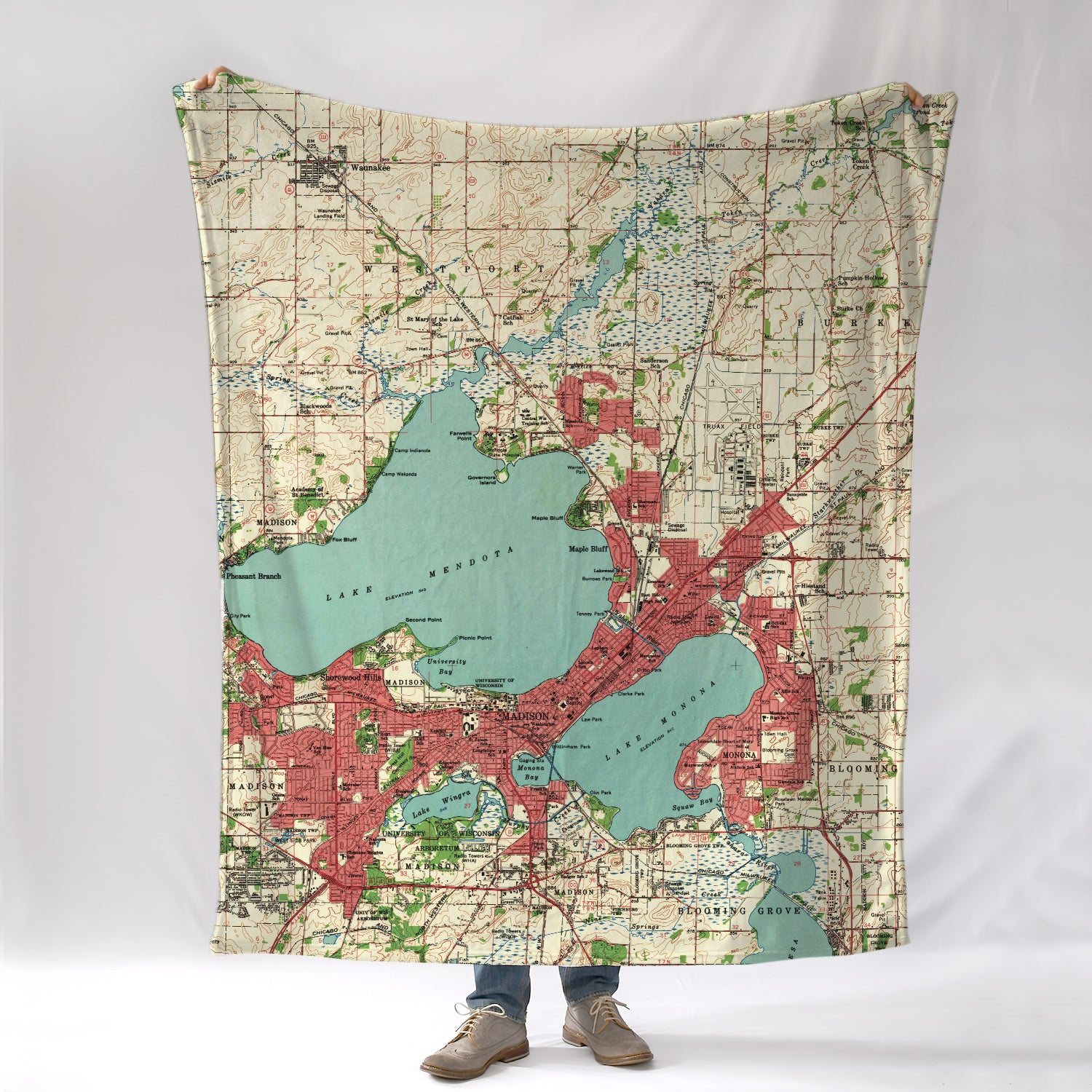 Madison, WI - Topo Map Blanket