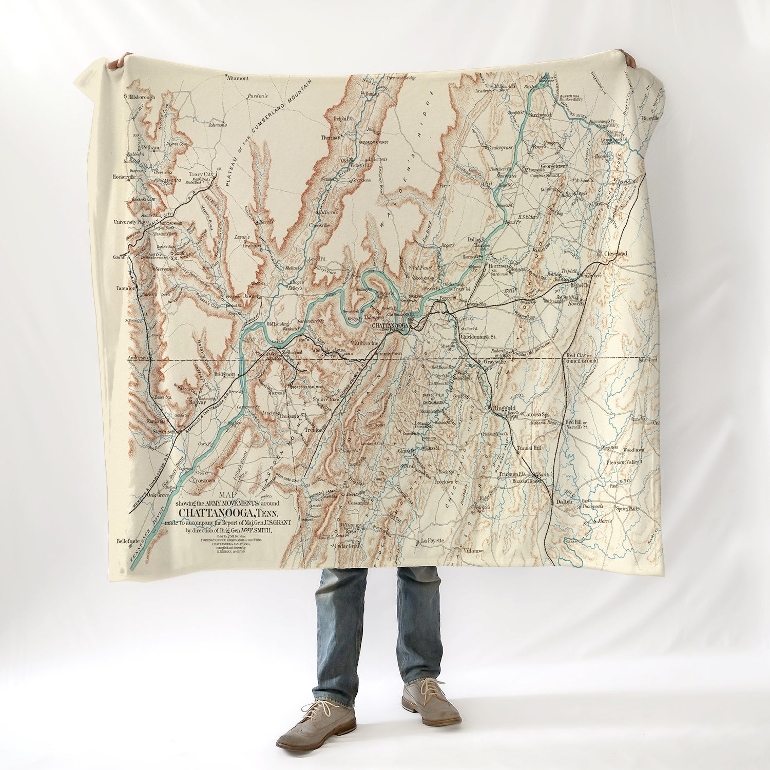 CHATTANOOGA Vintage Army Map, TN Blanket