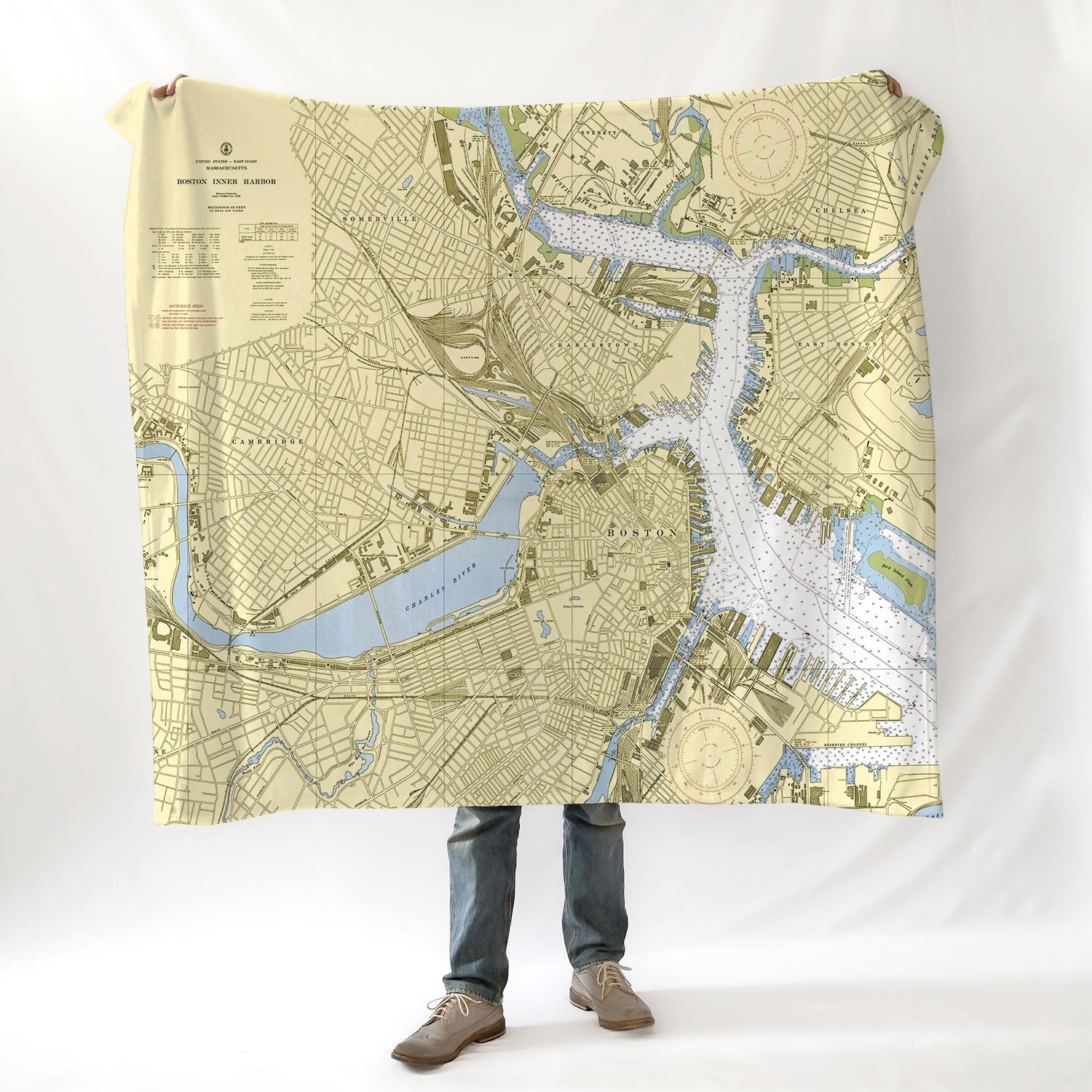 Boston Inner Harbor Nautical Chart Blanket