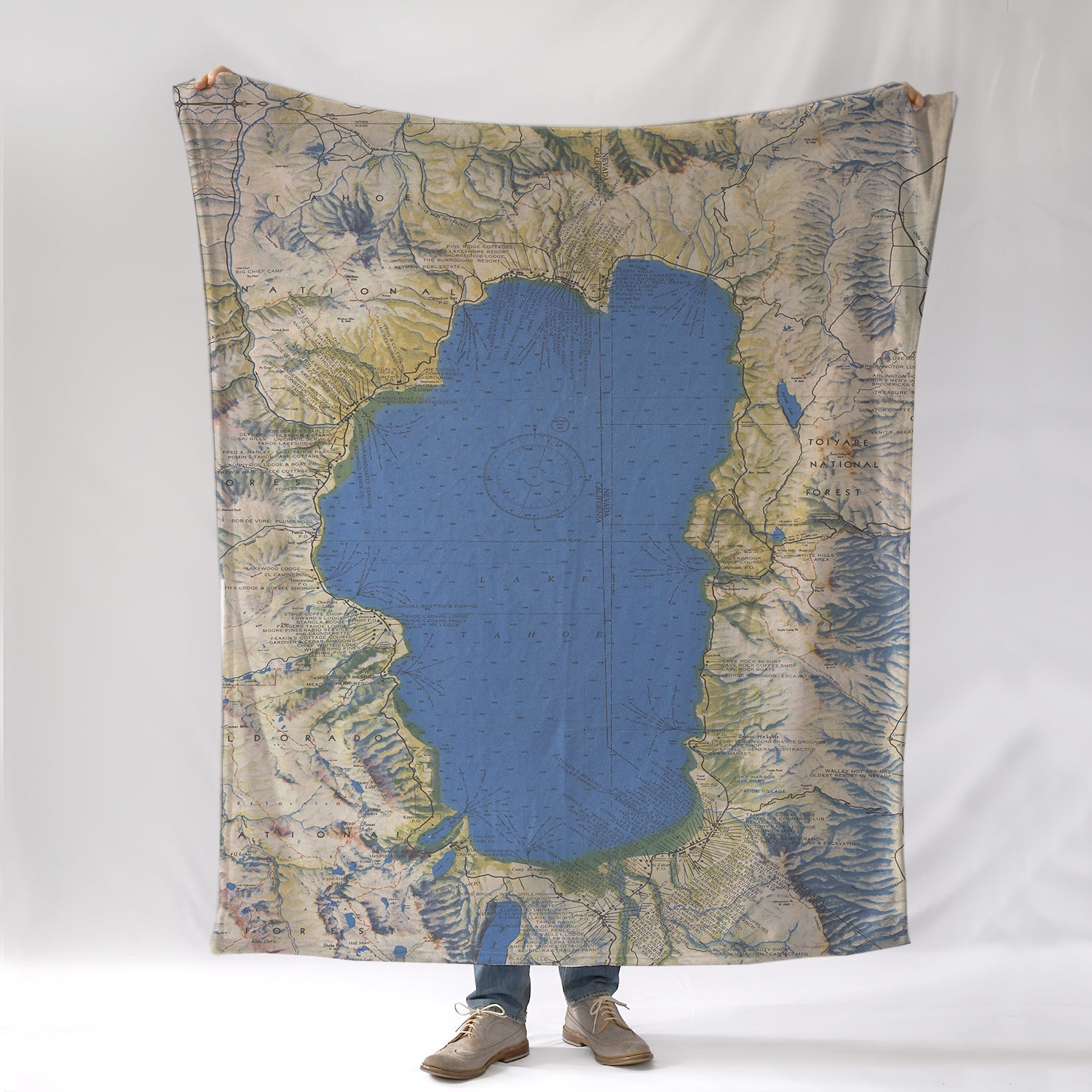 Lake Tahoe, CA - Vintage Map Blanket