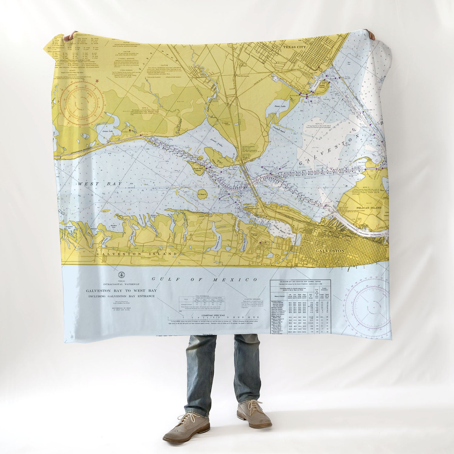 West Galveston Bay, TX Vintage Nautical Chart Blanket