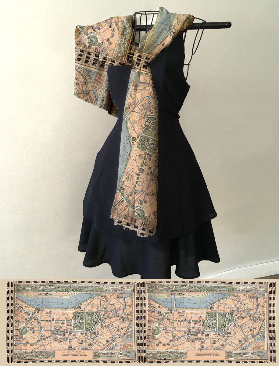 Boston, MA Vintage Pictorial Map Scarf